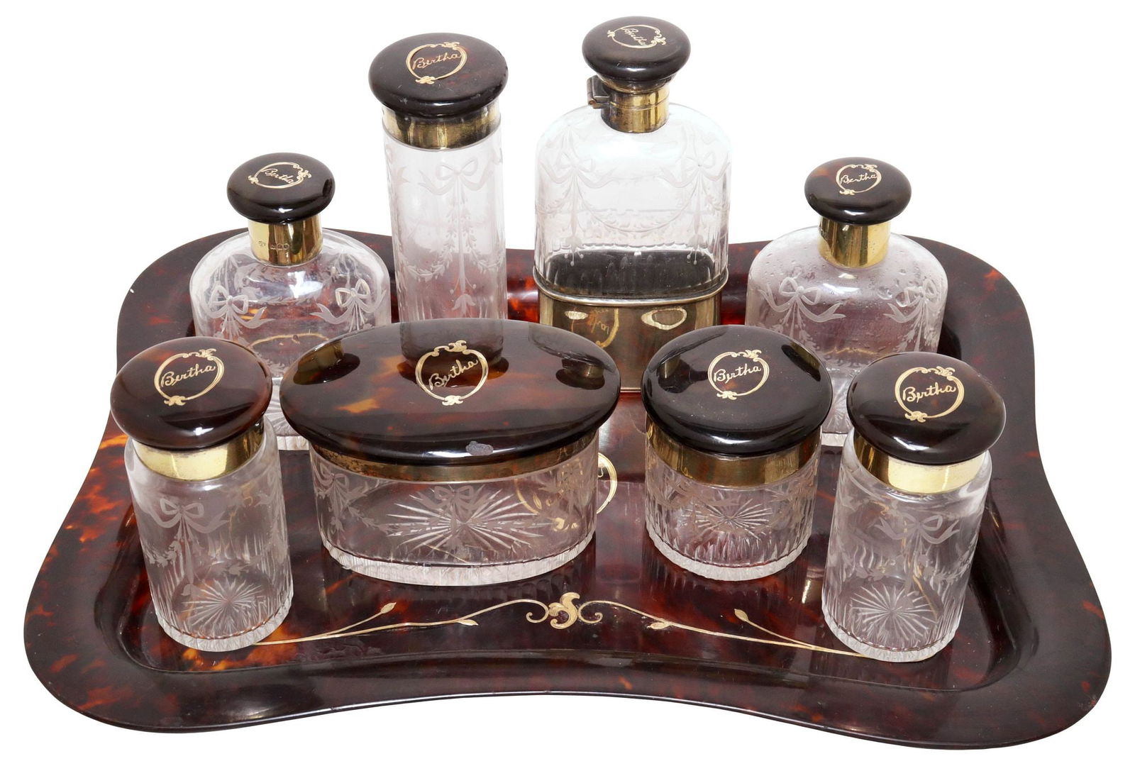 (9) ENGLISH GEORGE V SILVER-GILT INLAID & MOUNTED VANITY SET (1 of 10)