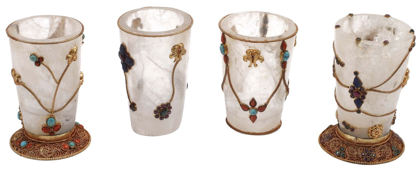 (4) JEWELED ROCK CRYSTAL & FILIGREE CUPS (1 of 4)