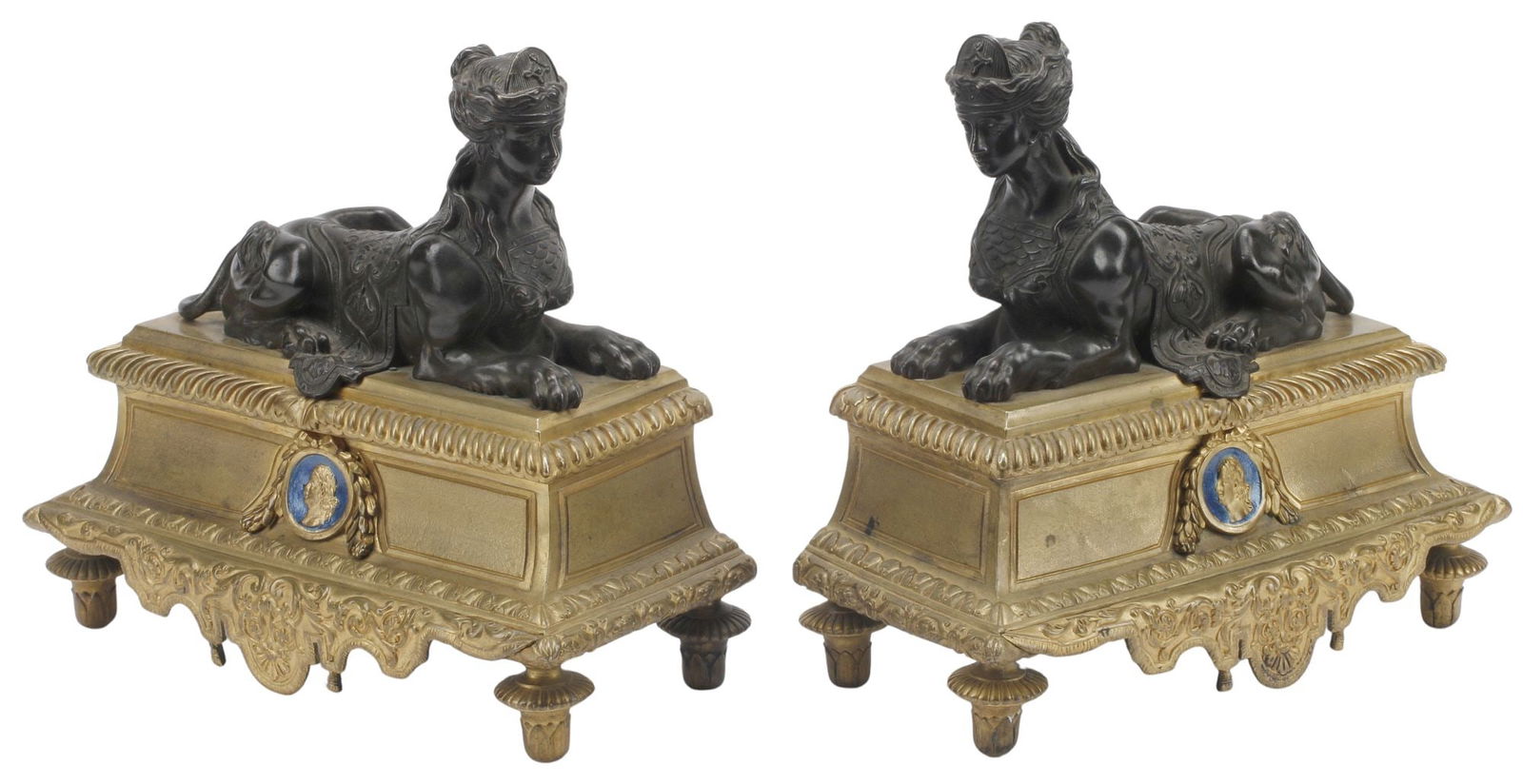 (2) FRENCH ORMOLU & PATINATED-BRONZE SPHINX CHENETS (1 of 4)