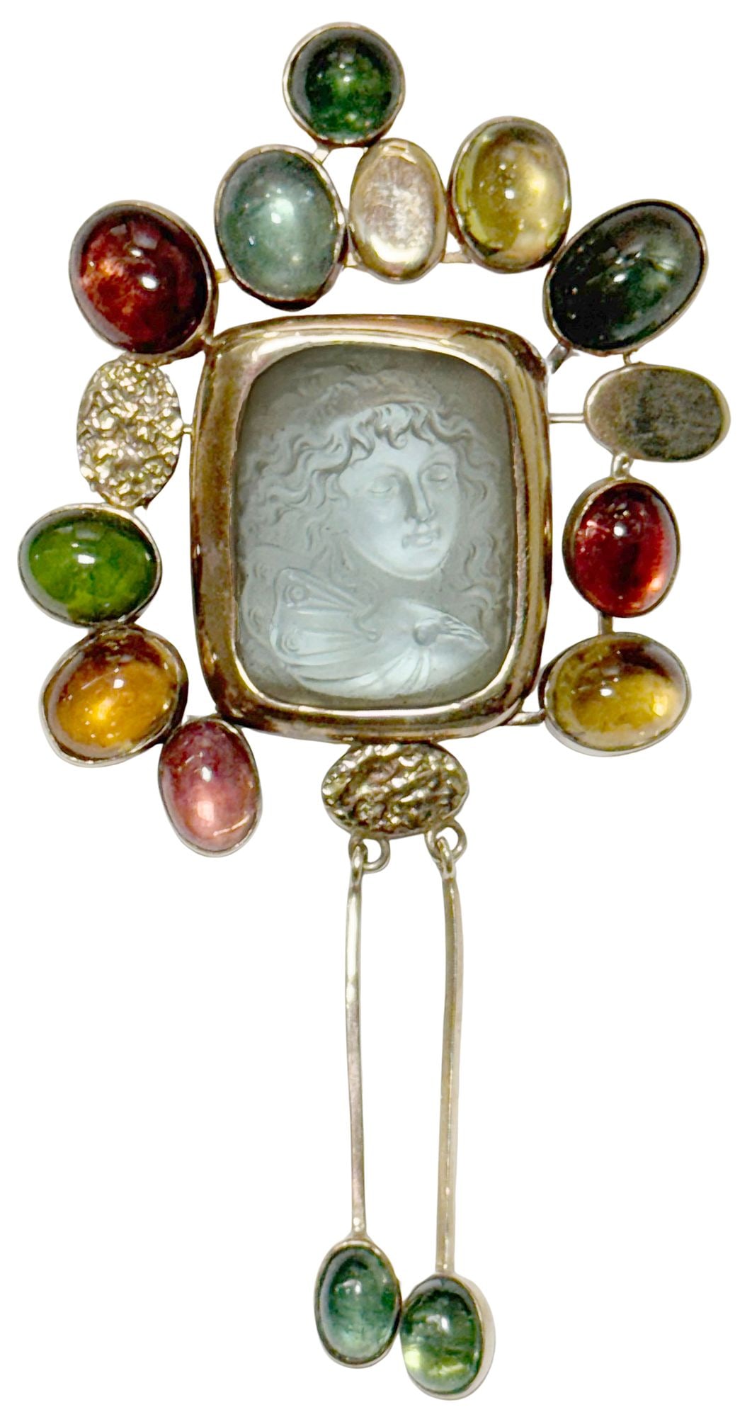 ESTATE 14KT YELLOW GOLD PASTE GLASS CAMEO & 24CTTW TOURMALINE PENDANT BROOCH (1 of 4)
