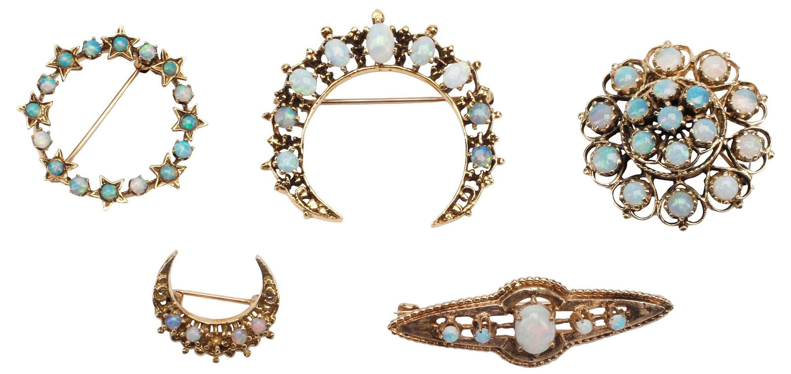 (5) ESTATE VICTORIAN & OTHER 14KT YELLOW GOLD & OPAL BROOCHES (1 of 5)