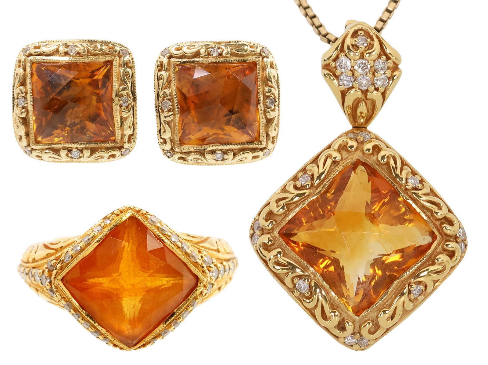(3) ESTATE 18KT YELLOW GOLD, CITRINE & DIAMOND DEMI-PARURE JEWELRY SUITE (1 of 11)