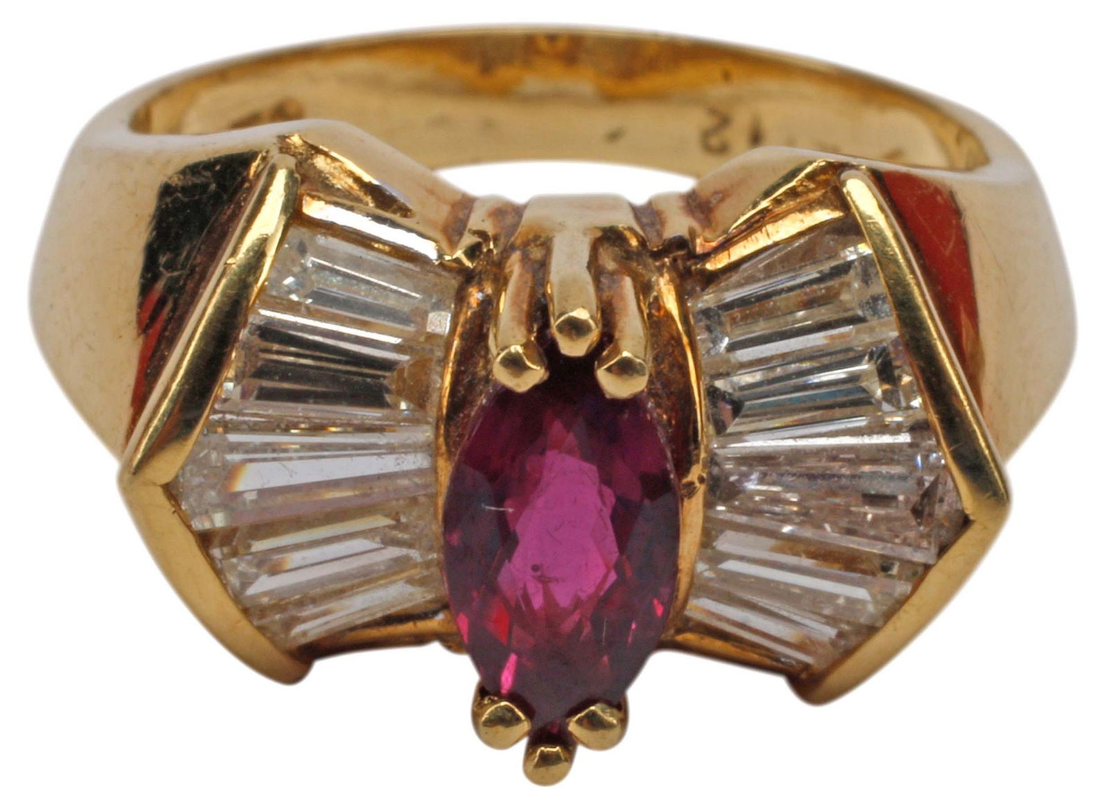 ESTATE 18KT YELLOW GOLD, RUBY & DIAMOND BOW RING (1 of 4)