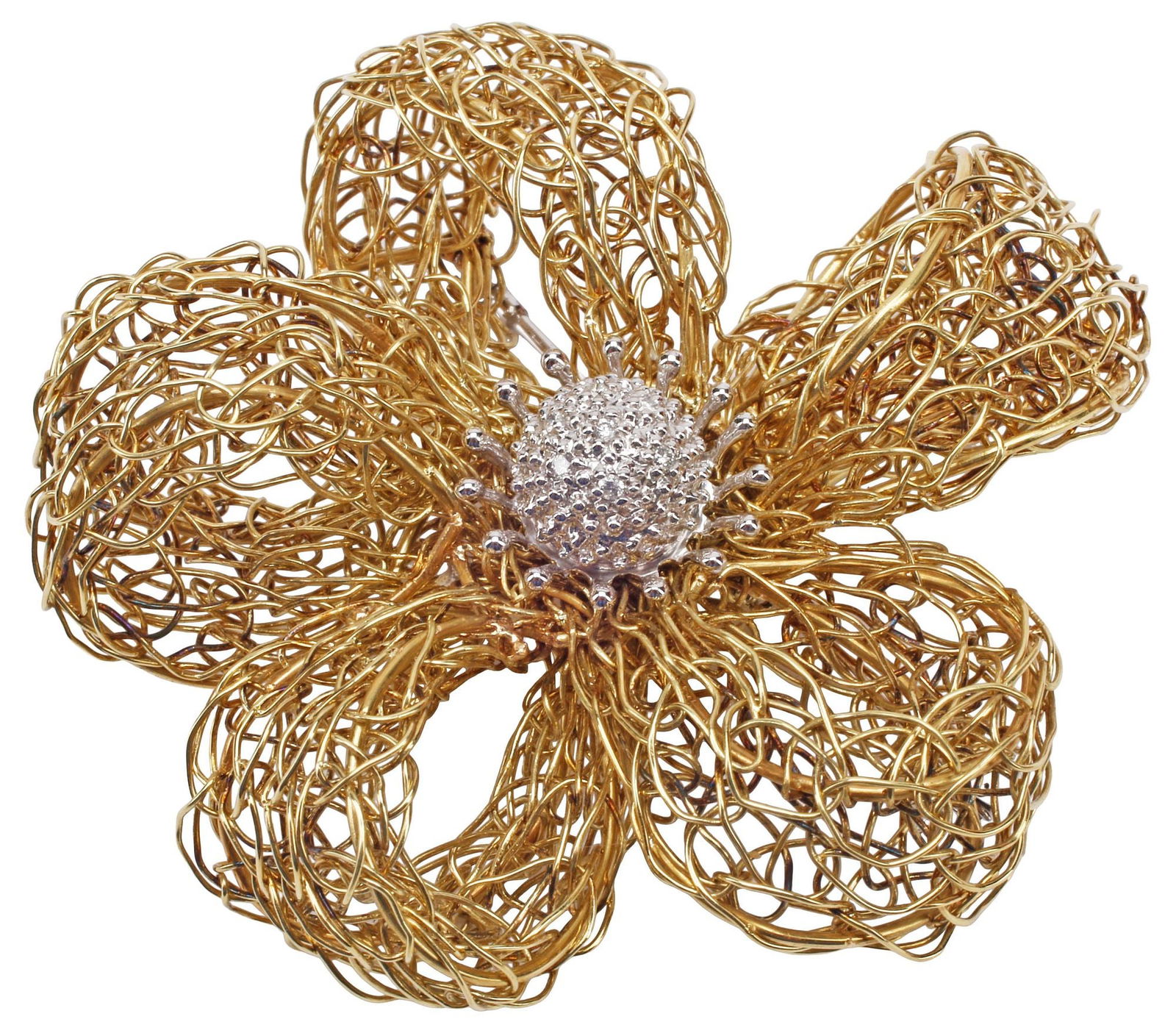 ESTATE 18KT YELLOW & WHITE GOLD DIAMOND SET FLORIFORM BROOCH (1 of 4)