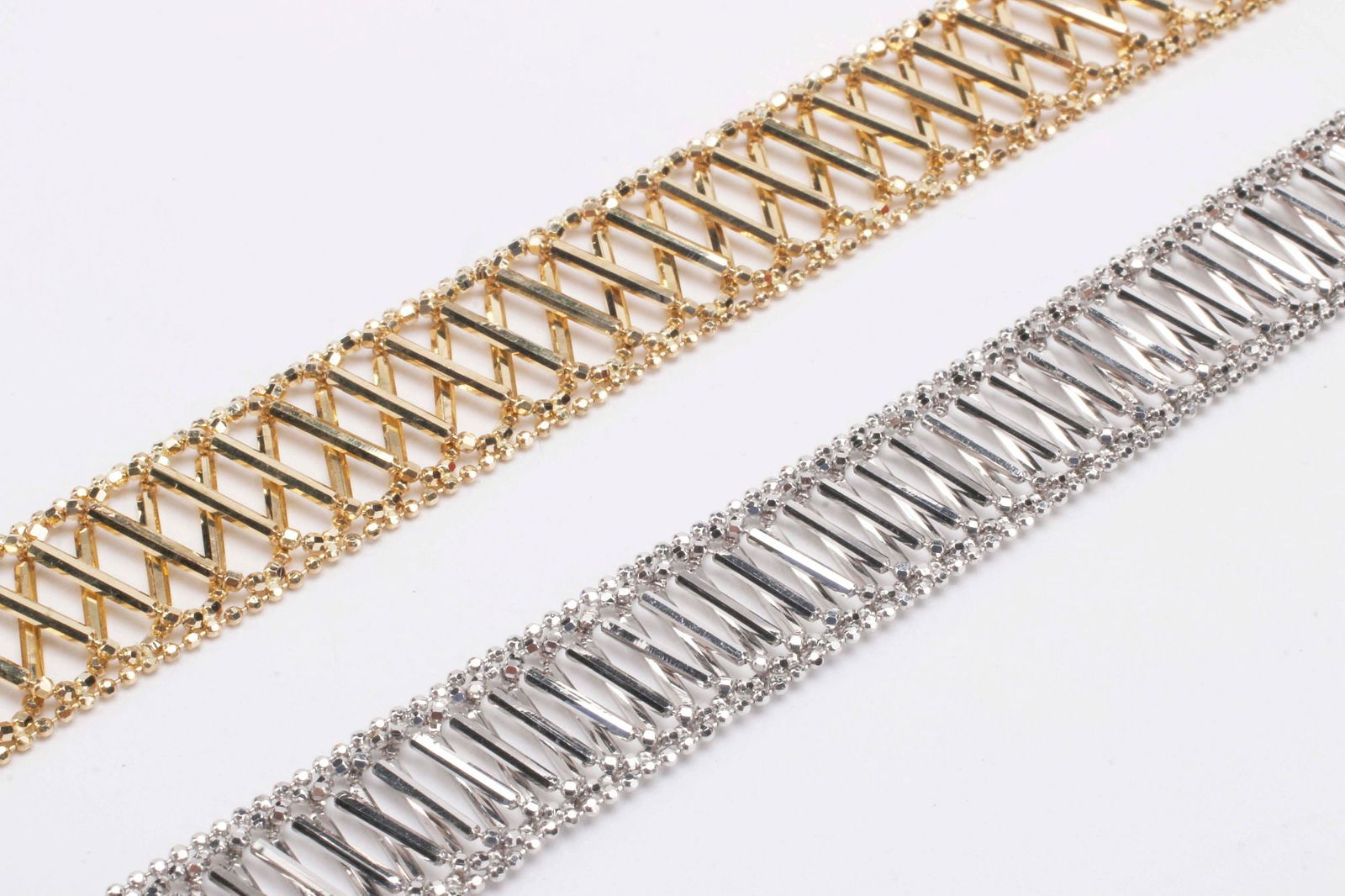 (2) ESTATE 14KT YELLOW & WHITE GOLD CRISS-CROSS BRACELETS (1 of 4)