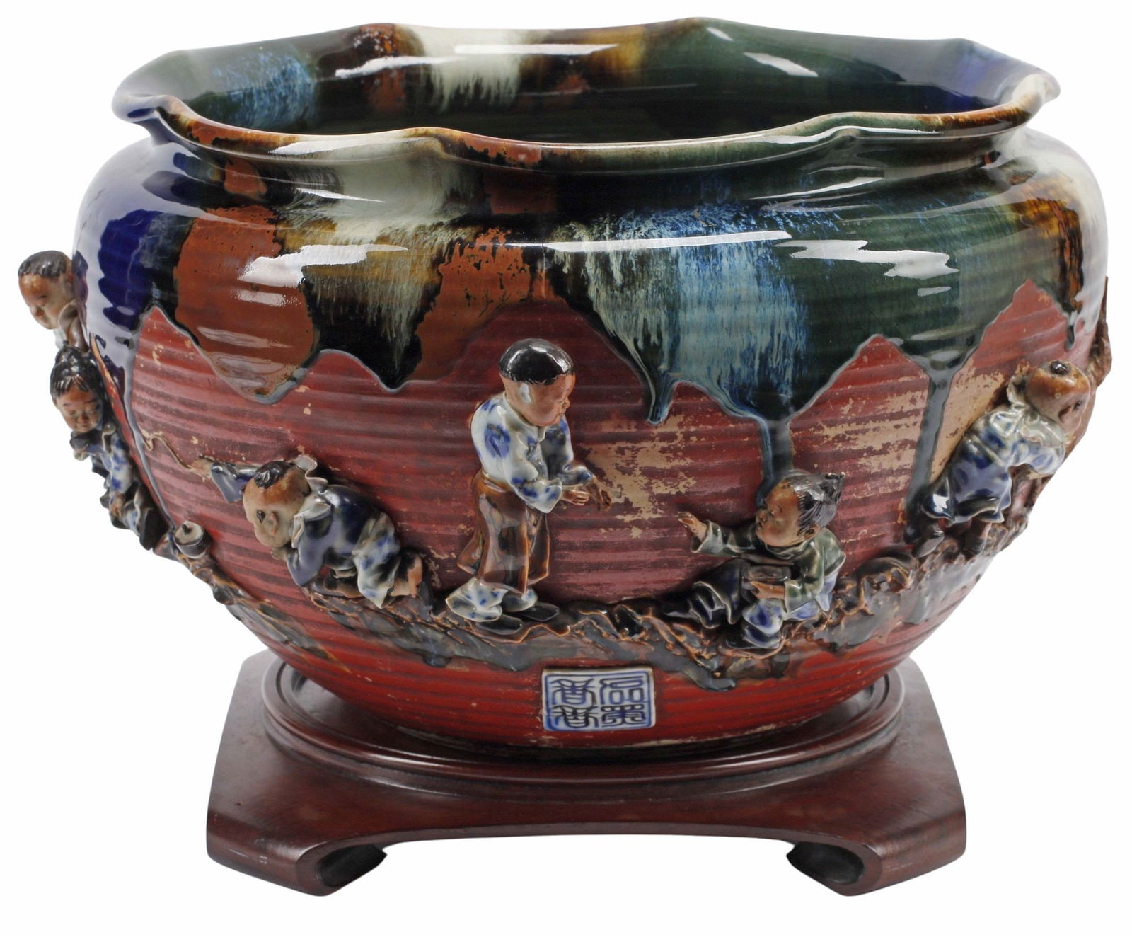 ISHIGURO KORO SUMIDA GAWA GLAZED RELIEF JARDINIERE (1 of 6)