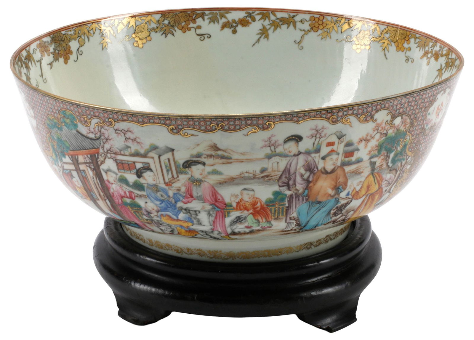 CHINESE ROSE MANDARIN PORCELAIN CENTERPIECE BOWL ON STAND (1 of 6)