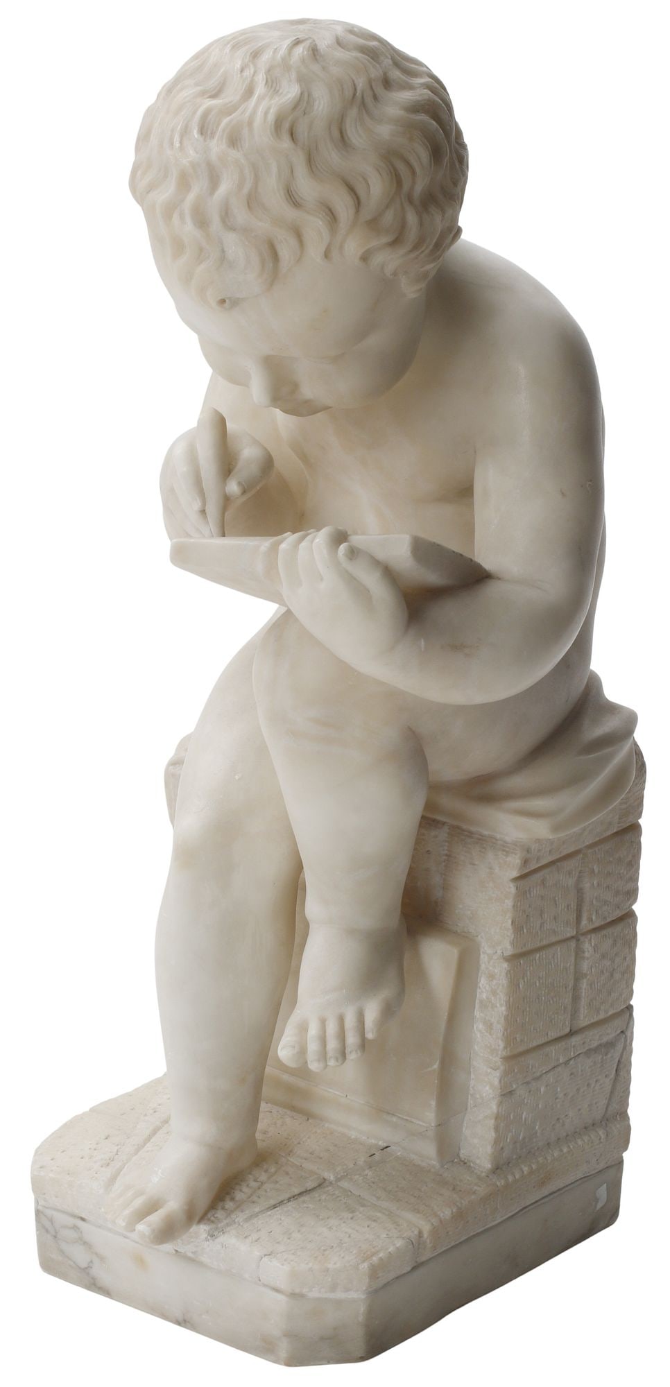 AFTER ANTONIO CANOVA (D.1822) CARVED ALABASTER SCULPTURE, CHILD WRITING (1 of 5)