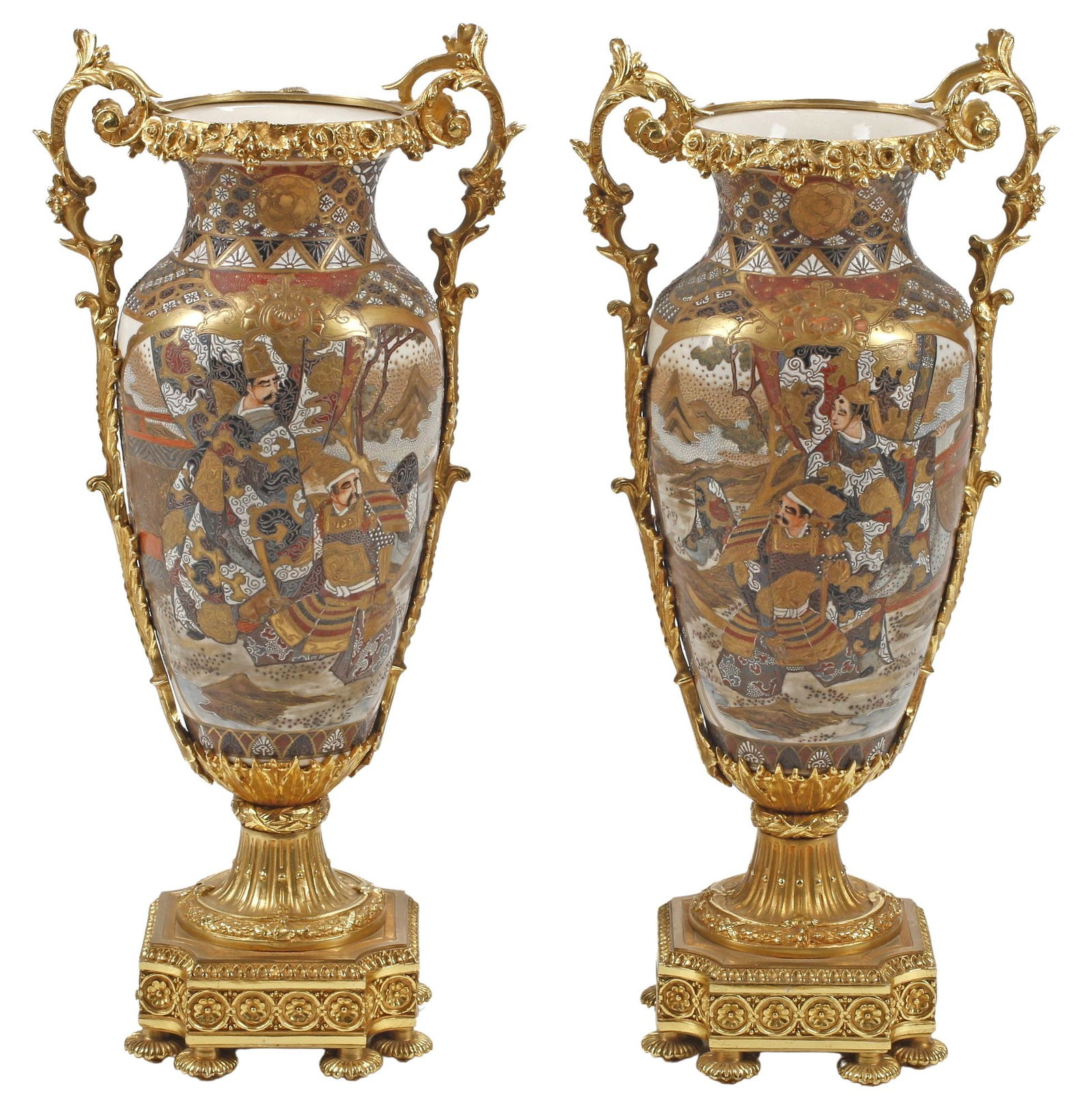 (2) JAPANESE ORMOLU-MOUNTED IMARI-PALETTE SATSUMA VASES (1 of 6)