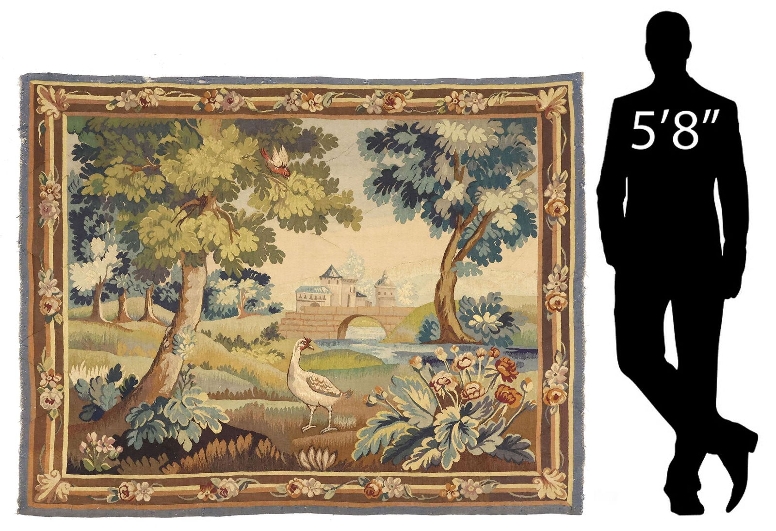 FRENCH AUBUSSON STYLE WOVEN VERDURE TAPESTRY, 61.5" X 69.5" (1 of 4)