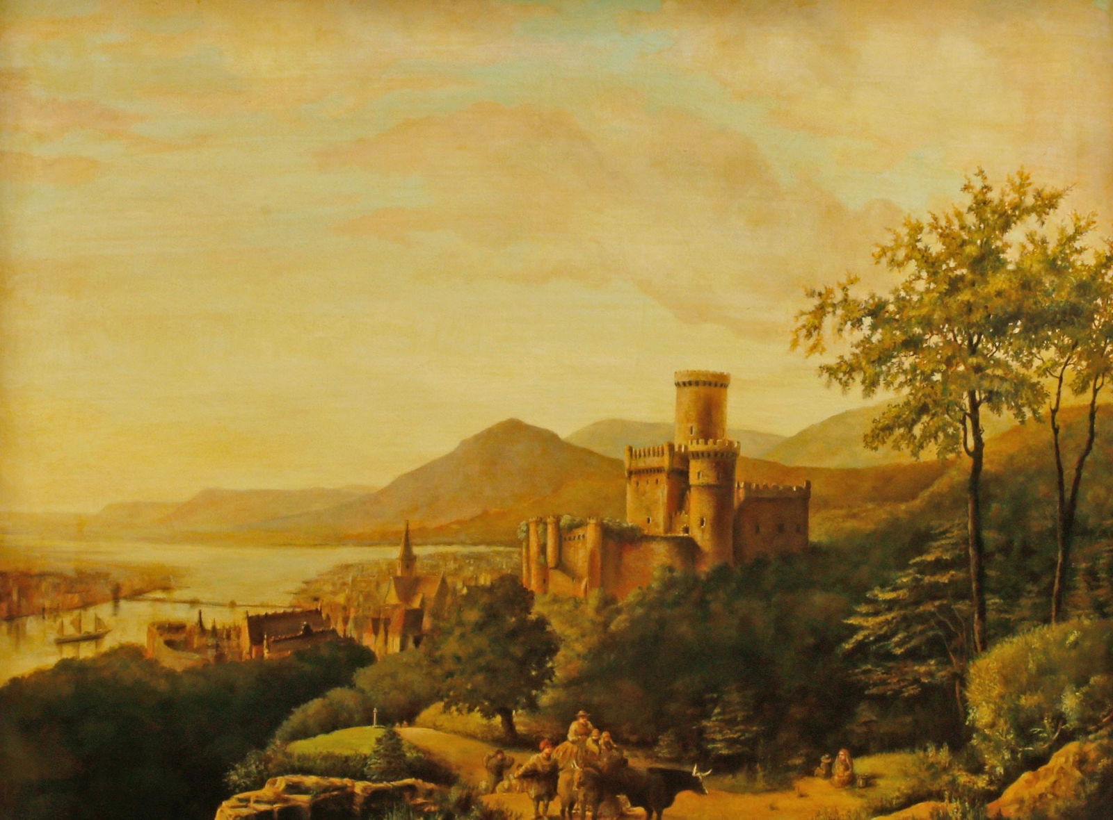 AFTER BAREND KOEKKOEK (D.1863) PAINTING, TRAVELERS IN CASTLE LANDSCAPE (1 of 7)