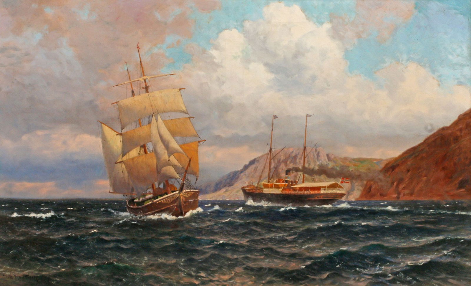 NILS HANSTEEN (1855-1912) NAUTICAL OIL PAINTING, SAILING SHIPS AT SEA (1 of 7)