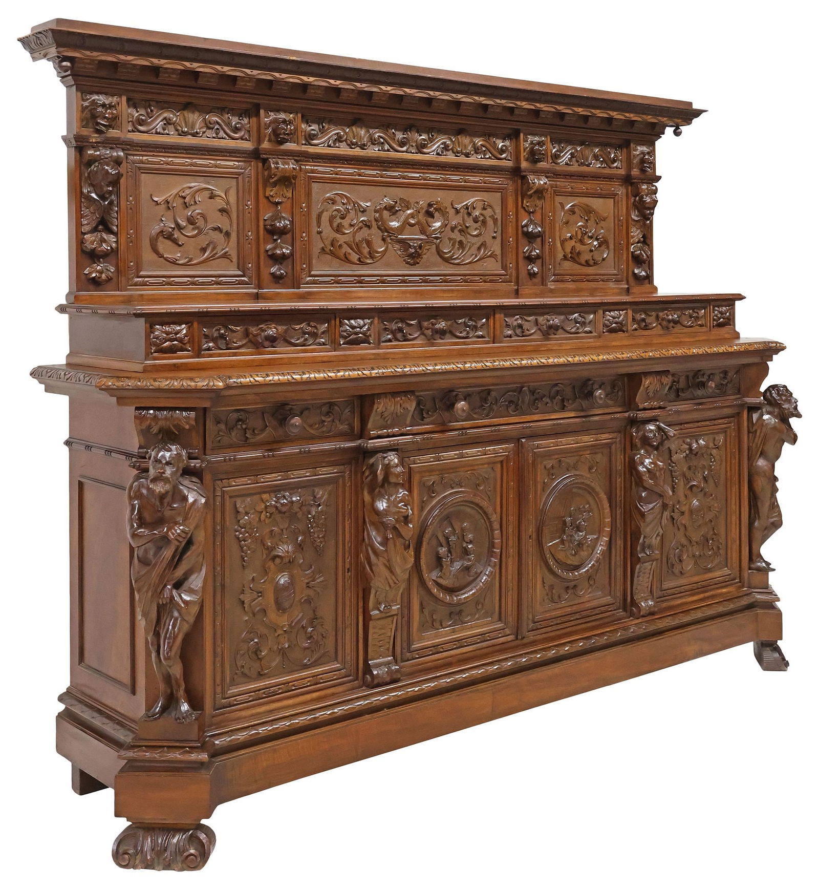 U. BRICHETTO ITALIAN RENAISSANCE REVIVAL CARVED WALNUT SIDEBOARD (1 of 11)