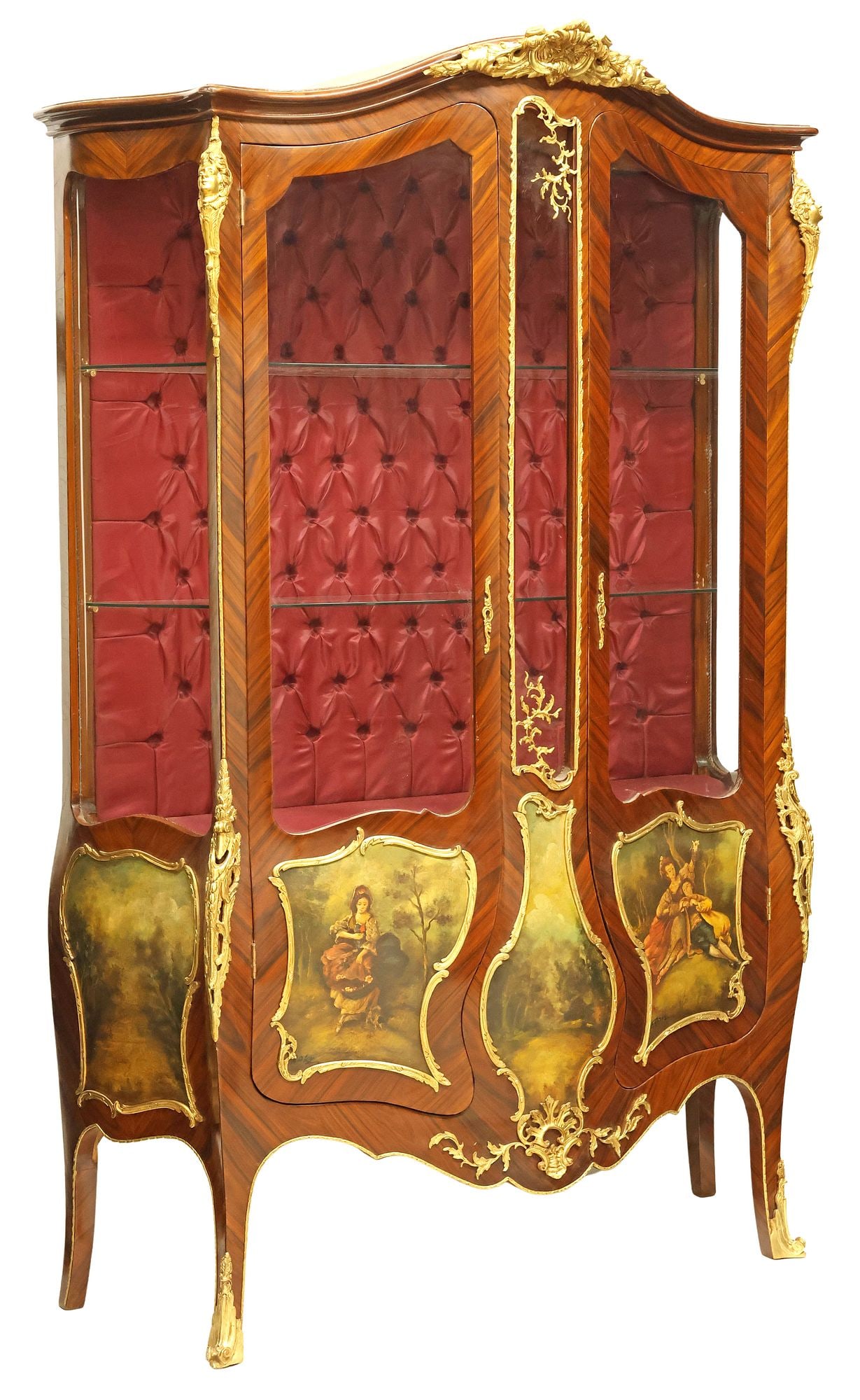 LOUIS XV STYLE MATCHED VENEER PAINTED VITRINE (1 of 8)
