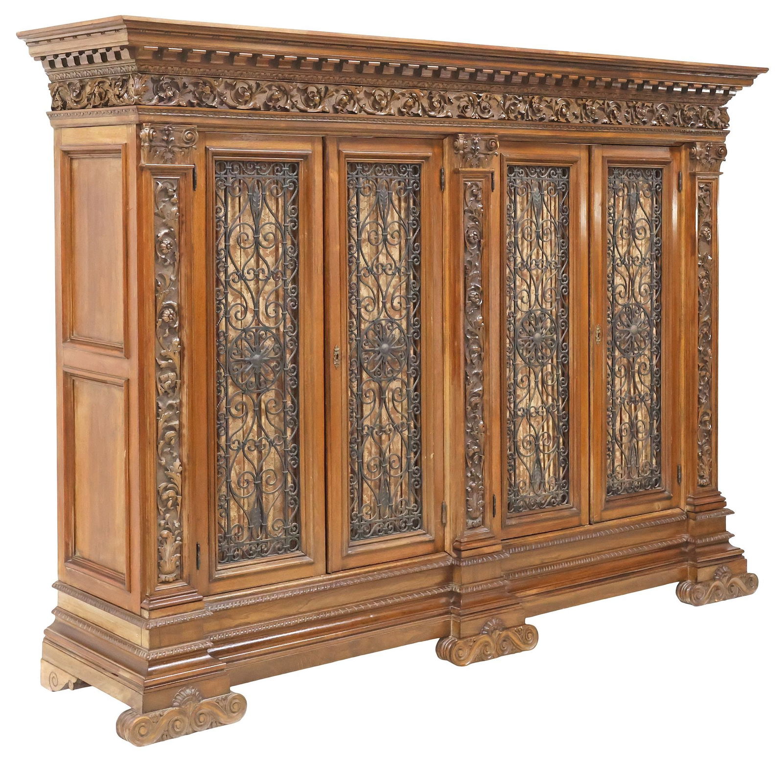 ITALIAN RENAISSANCE REVIVAL CARVED WALNUT & WROUGHT IRON BOOKCASE (1 of 6)