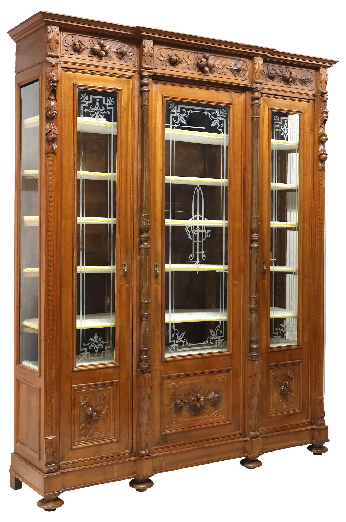 ITALIAN RENAISSANCE REVIVAL WALNUT & ETCHED GLASS BOOKCASE (1 of 4)