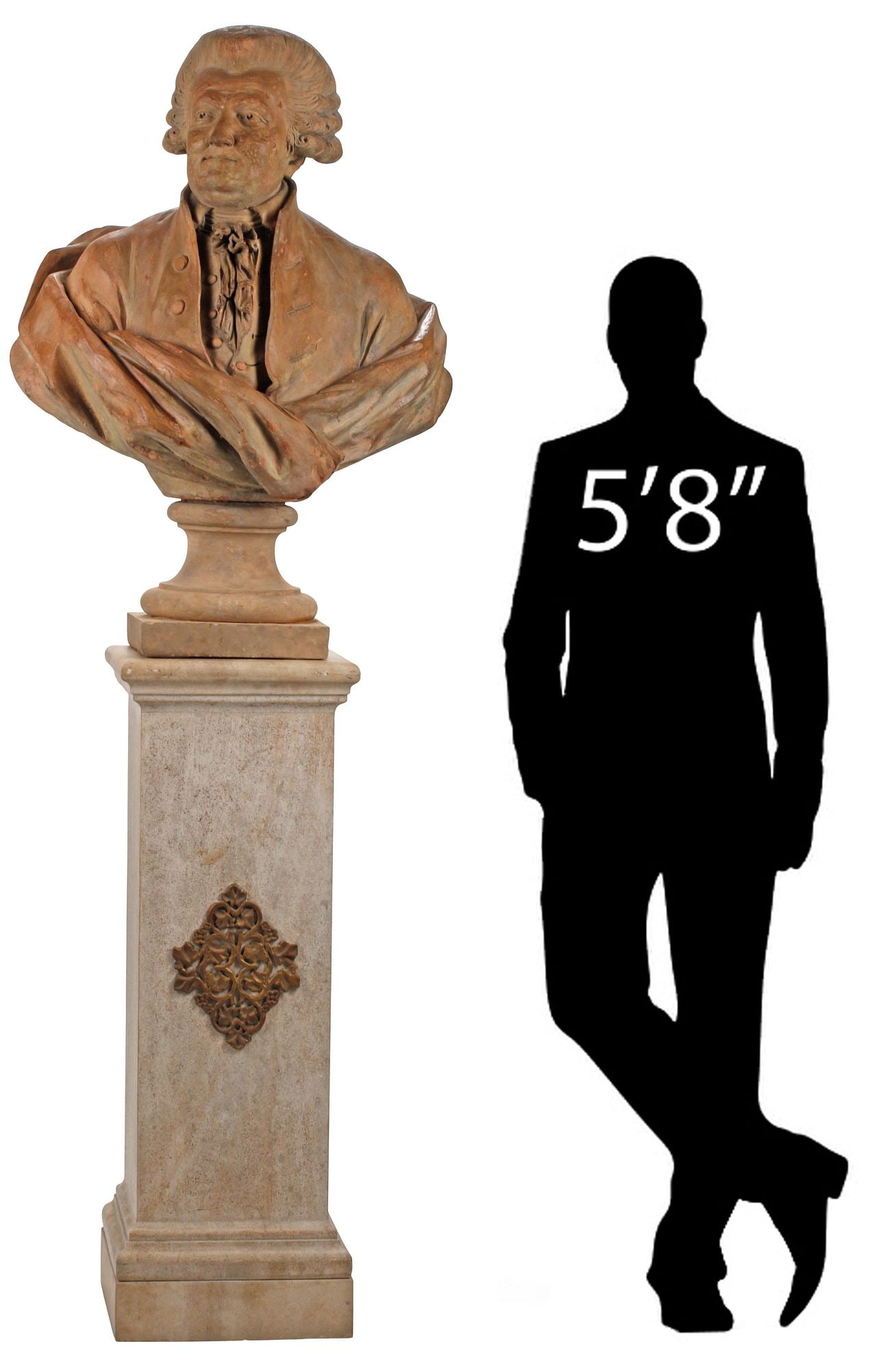 AFTER JEAN-JACQUES CAFFIERI (D.1792) TERRACOTTA BUST OF HELVETIUS ON PEDESTAL, 83"H (1 of 5)