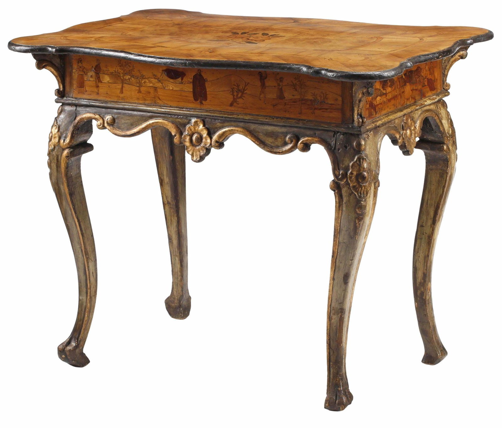 ITALIAN ROCOCO STYLE MARQUETRY INLAID & PARCEL-GILT TABLE (1 of 6)