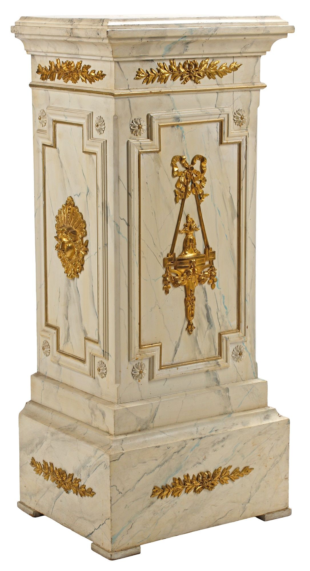 NEOCLASSICAL STYLE ORMOLU-MOUNTED & MARBLEIZED WOOD PEDESTAL (1 of 5)