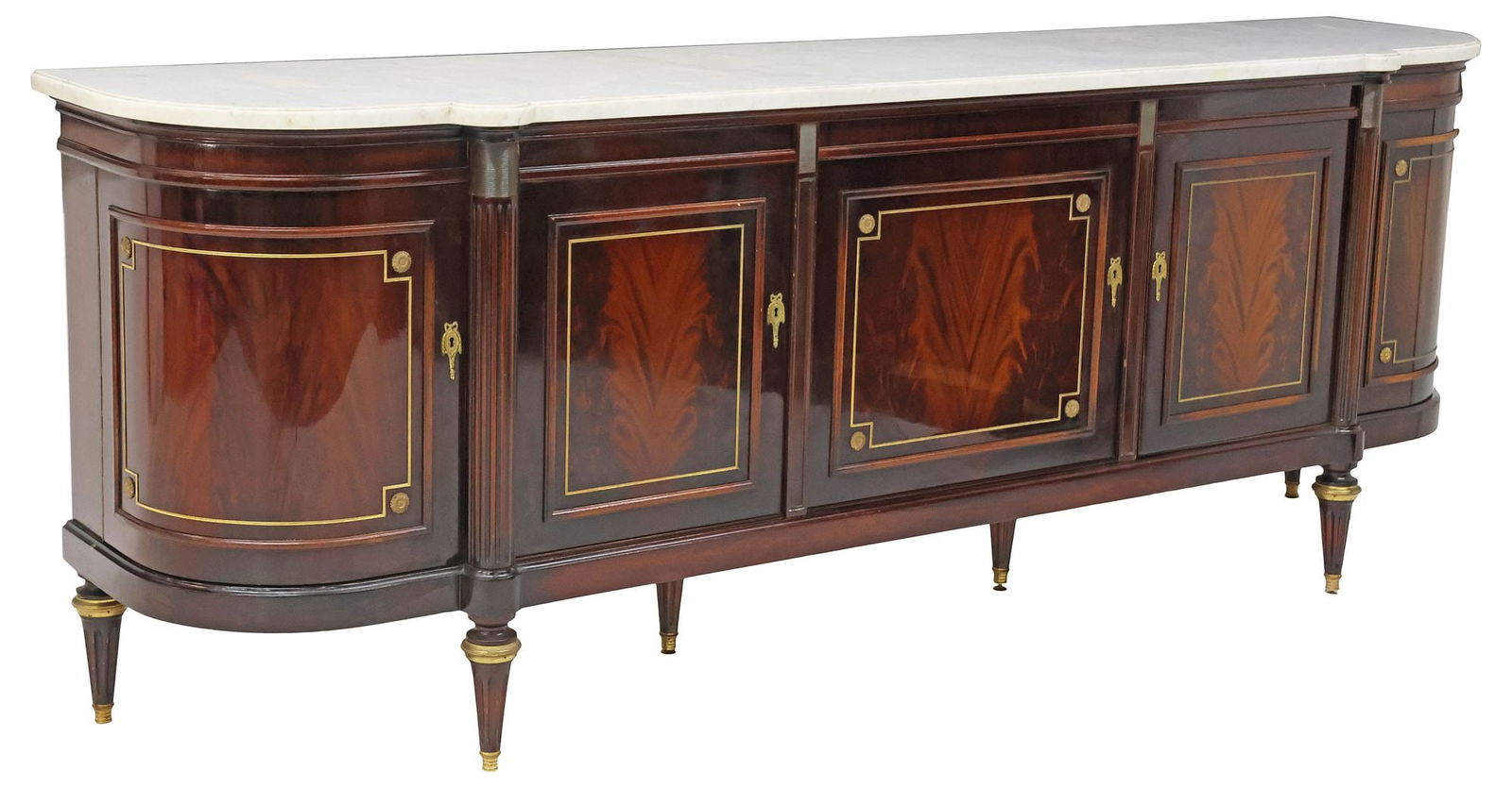 FRENCH LOUIS XVI STYLE MARBLE-TOP LACQUERED MAHOGANY SIDEBOARD (1 of 7)