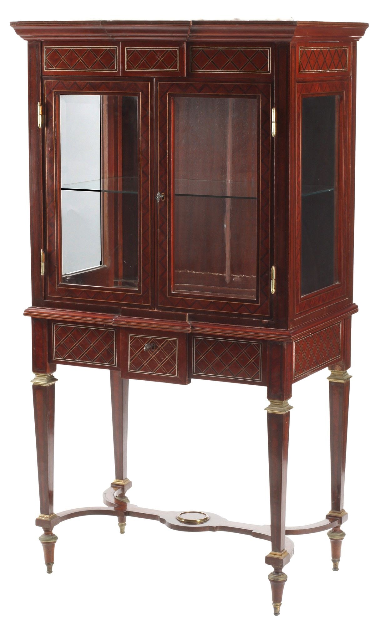 NEOCLASSICAL STYLE BRASS-INLAID MAHOGANY VITRINE DISPLAY CABINET (1 of 6)