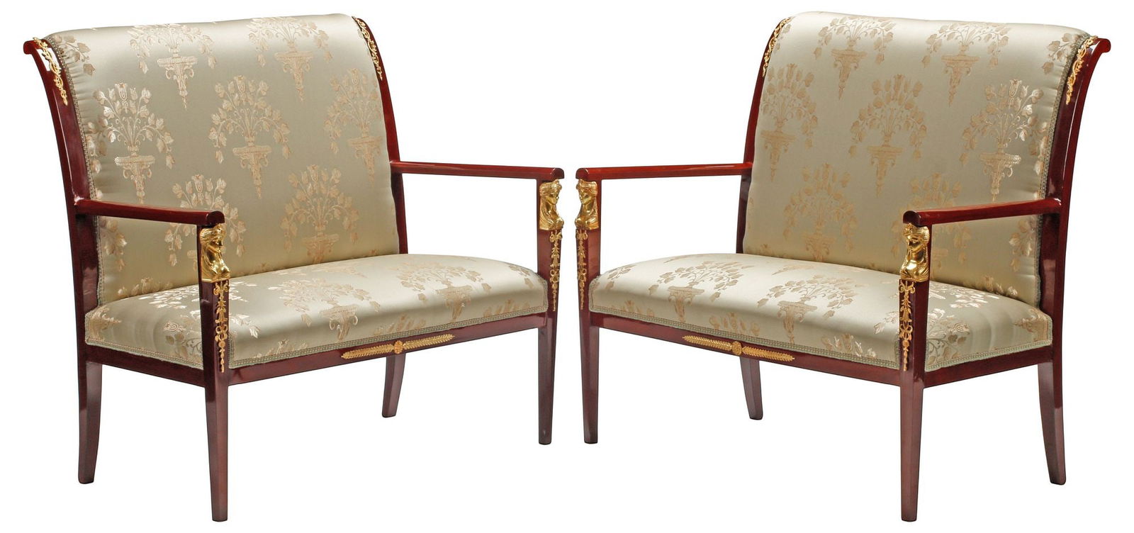 (2) EMPIRE STYLE PARCEL-GILT UPHOLSTERED LOVESEATS / SALON SETTEES (1 of 7)