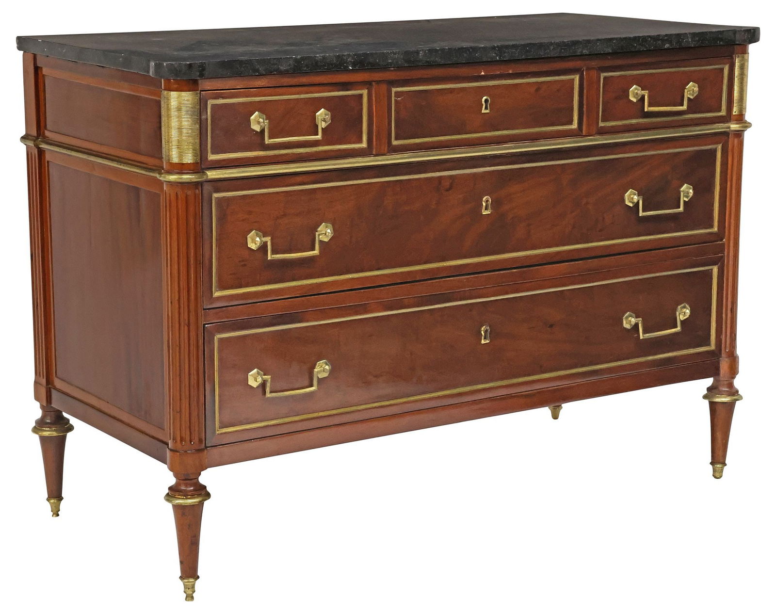 FRENCH LOUIS XVI STYLE MARBLE-TOP MAHOGANY COMMODE (1 of 5)