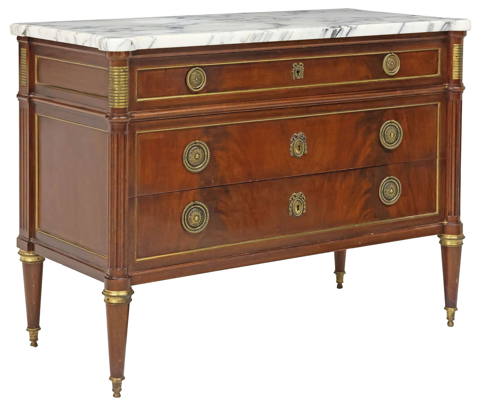FRENCH LOUIS XVI STYLE MARBLE-TOP MAHOGANY COMMODE (1 of 5)