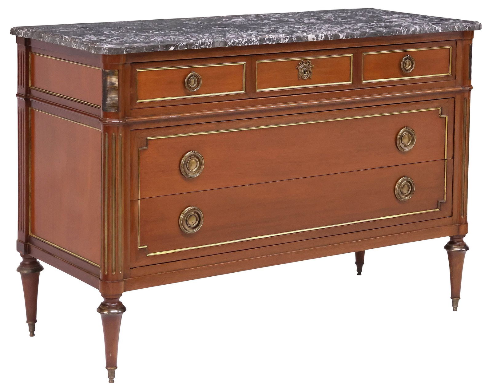 FRENCH LOUIS XVI STYLE MARBLE-TOP MAHOGANY COMMODE (1 of 5)