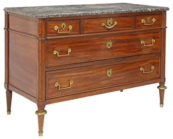 FRENCH LOUIS XVI STYLE MARBLE-TOP MAHOGANY COMMODE