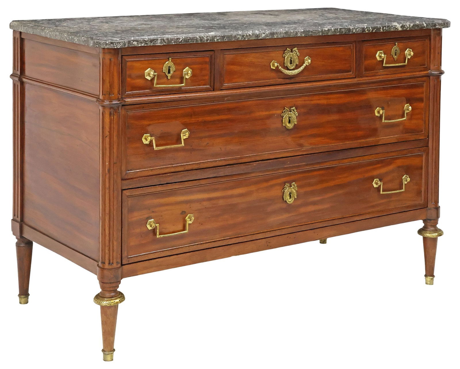 FRENCH LOUIS XVI STYLE MARBLE-TOP MAHOGANY COMMODE (1 of 5)