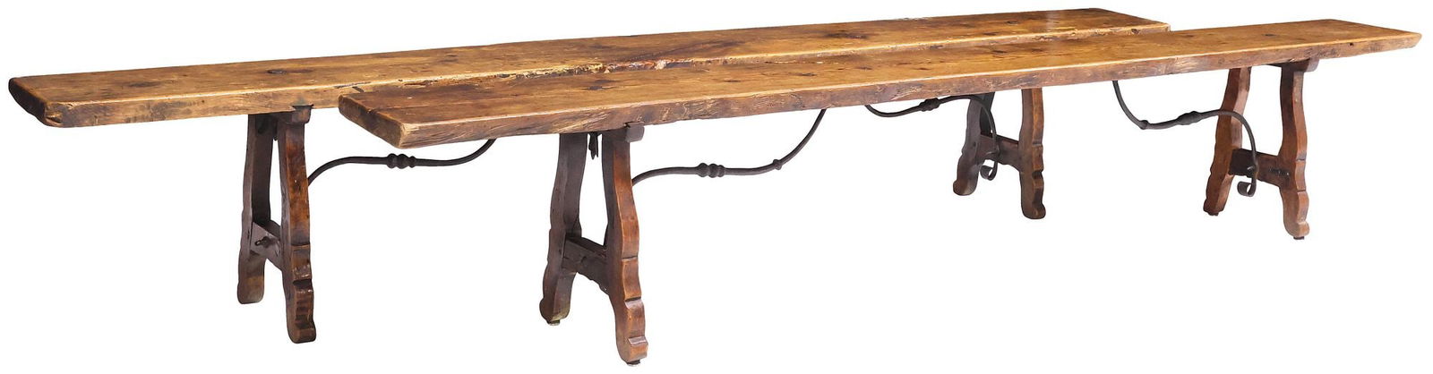 (2) SIZEABLE SPANISH BAROQUE STYLE OAK BENCHES, 117" L (1 of 4)