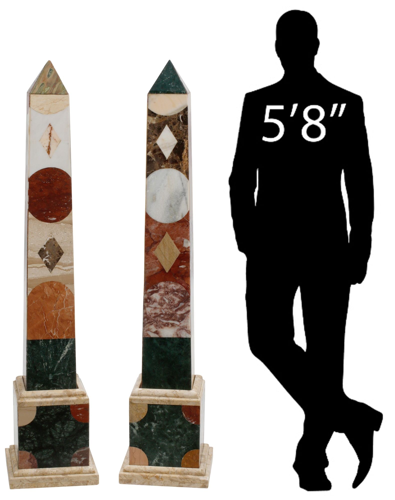 (2) GRAND TOUR STYLE MARBLE SPECIMEN OBELISKS, 52"H (1 of 5)