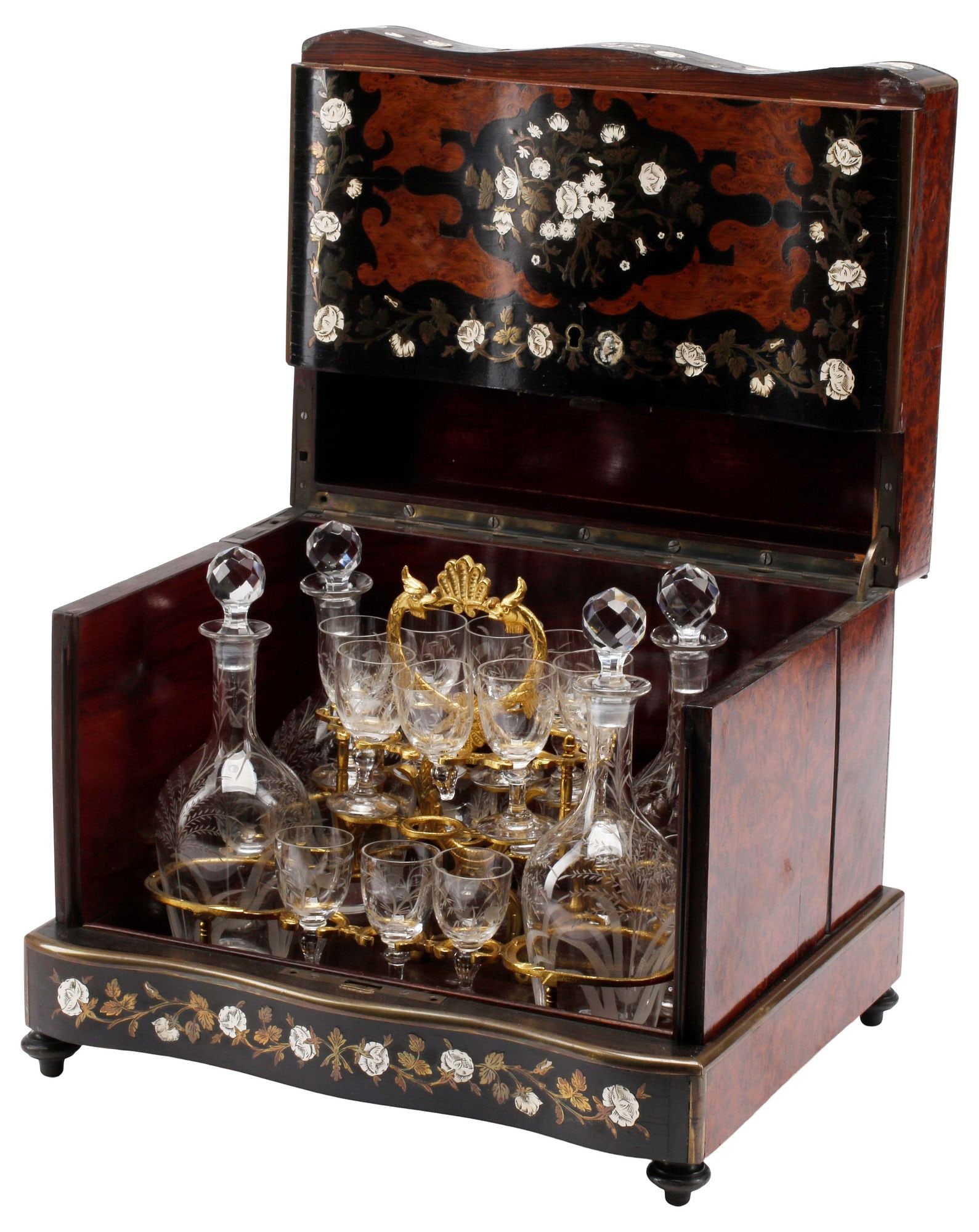 FRENCH NAPOLEON III EBONIZED & BRASS-INLAID BURLWOOD CAVE A LIQUEUR (1 of 6)