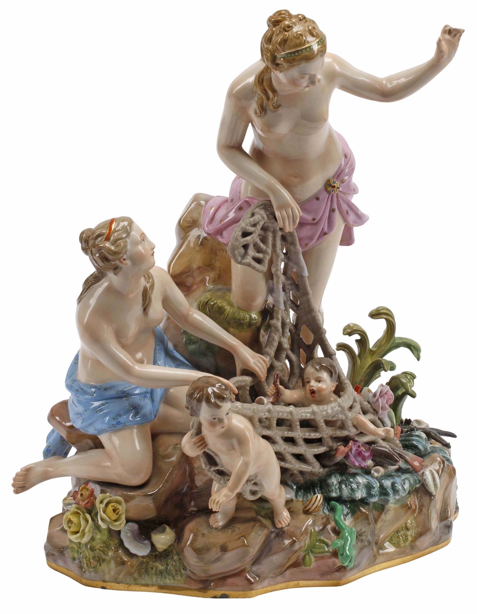 MEISSEN PORCELAIN MYTHOLOGICAL FIGURE GROUP, CAPTURE OF THE INFANT TRITON (1 of 8)
