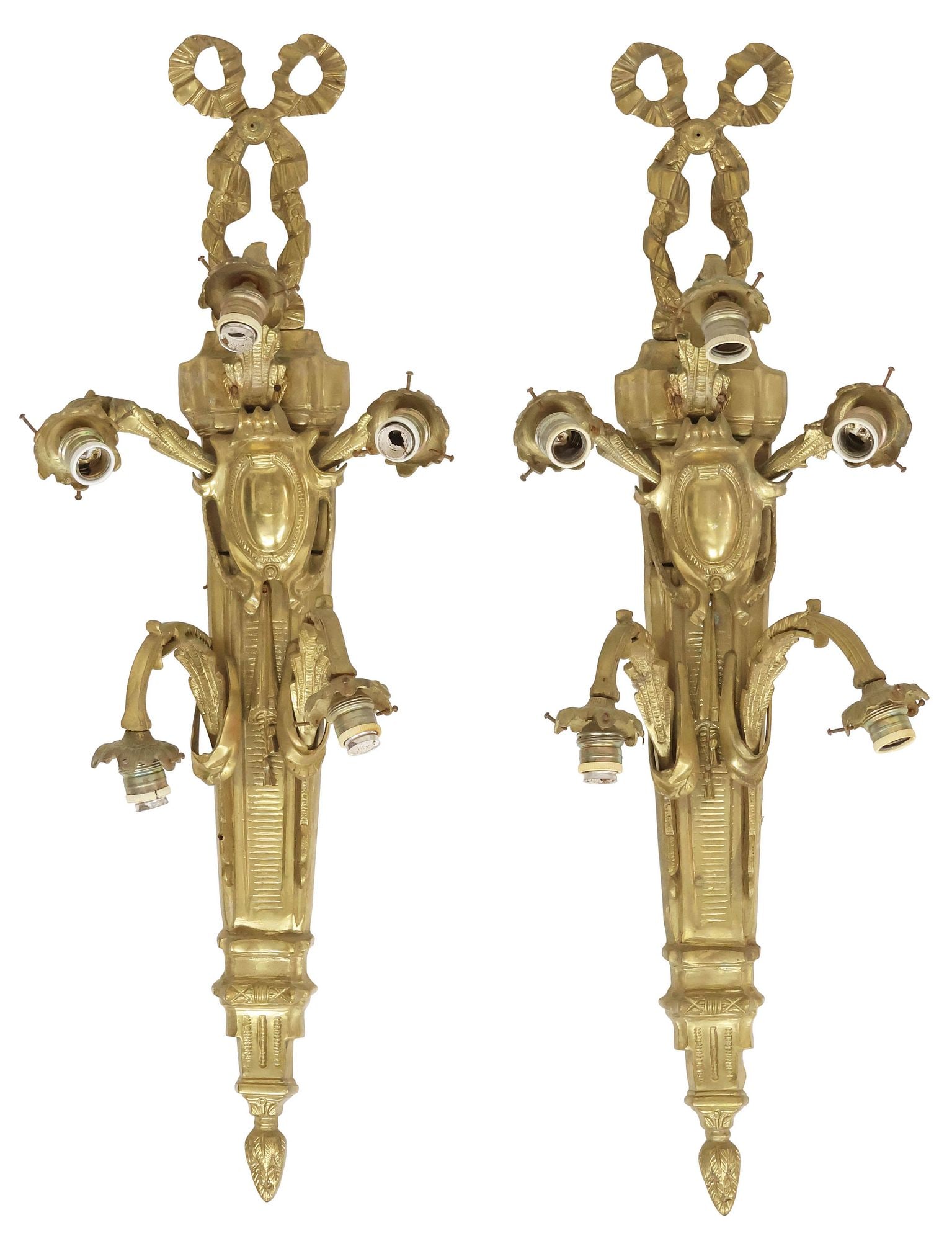 (2) LARGE FRENCH LOUIS XVI STYLE ORMOLU 5-LIGHT WALL SCONCES, 37.25"L (1 of 3)