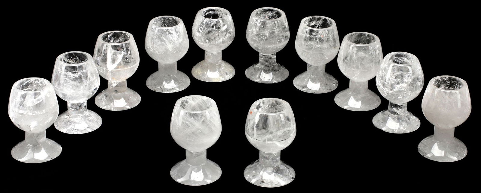 (12) CARVED ROCK CRYSTAL FOOTED DRINKING CUPS / GOBLETS (1 of 4)