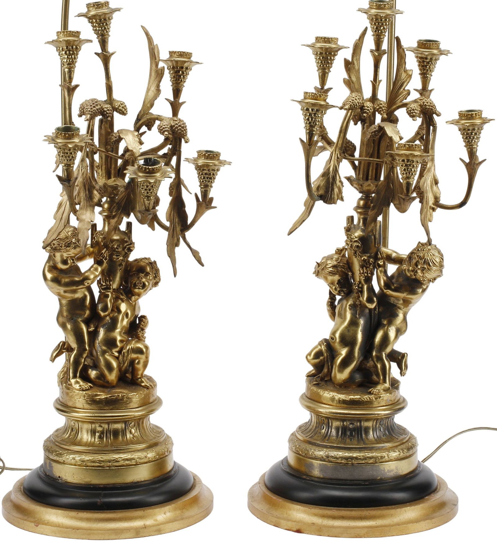 (2) LARGE LOUIS XVI STYLE FIGURAL ORMOLU CANDELABRA TABLE LAMPS (1 of 6)