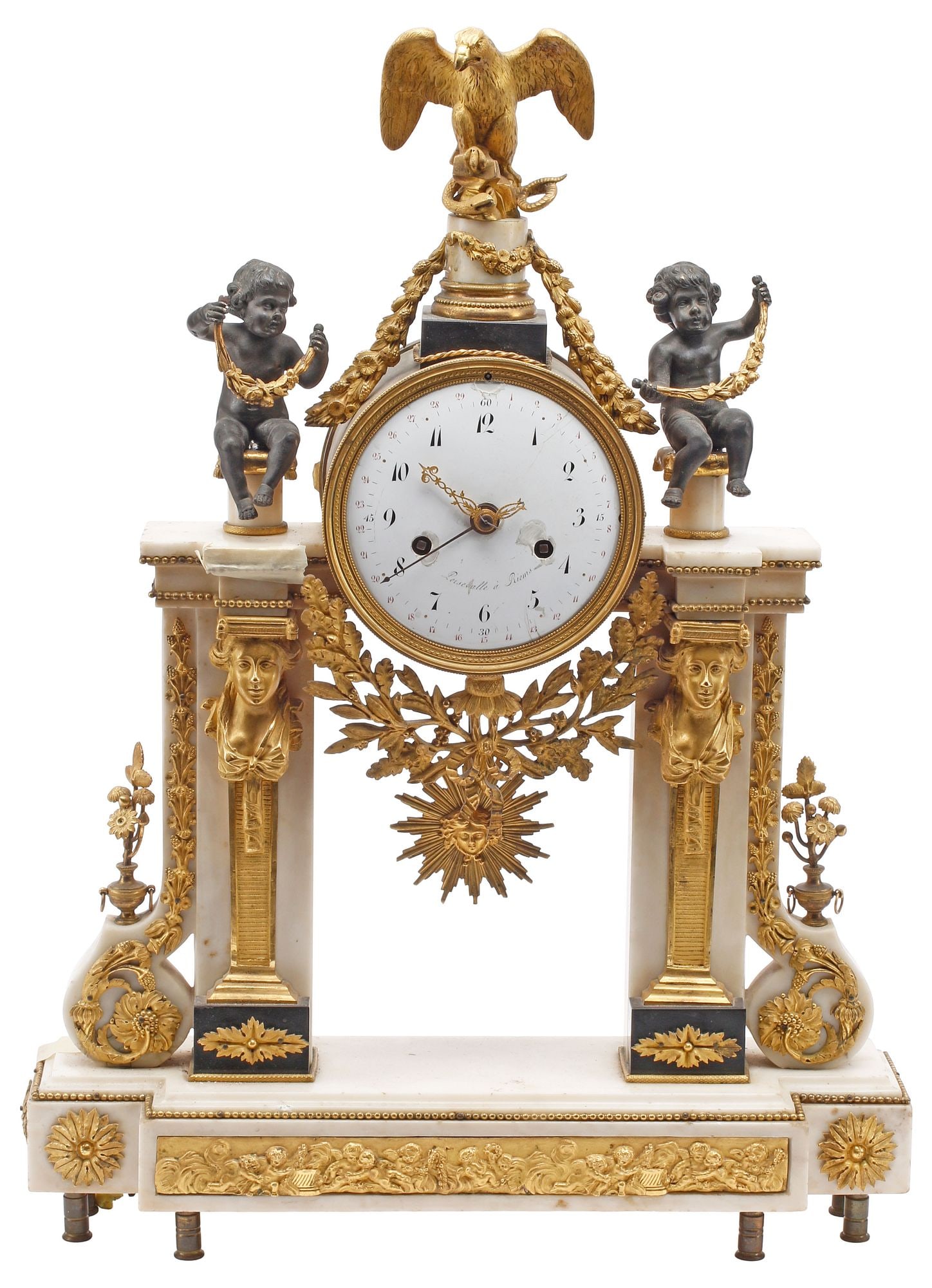 FRENCH EMPIRE PERIOD ORMOLU-MOUNTED MARBLE PORTICO MANTEL CLOCK (1 of 6)