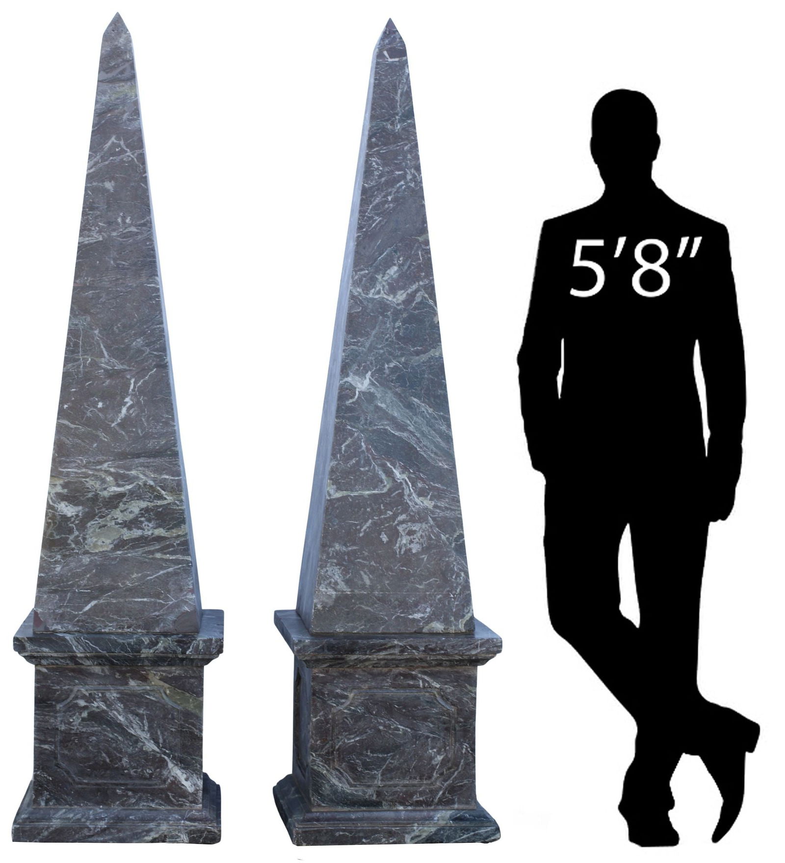 (2) MONUMENTAL VARIEGATED BLACK MARBLE OBELISKS, 79"H (1 of 6)