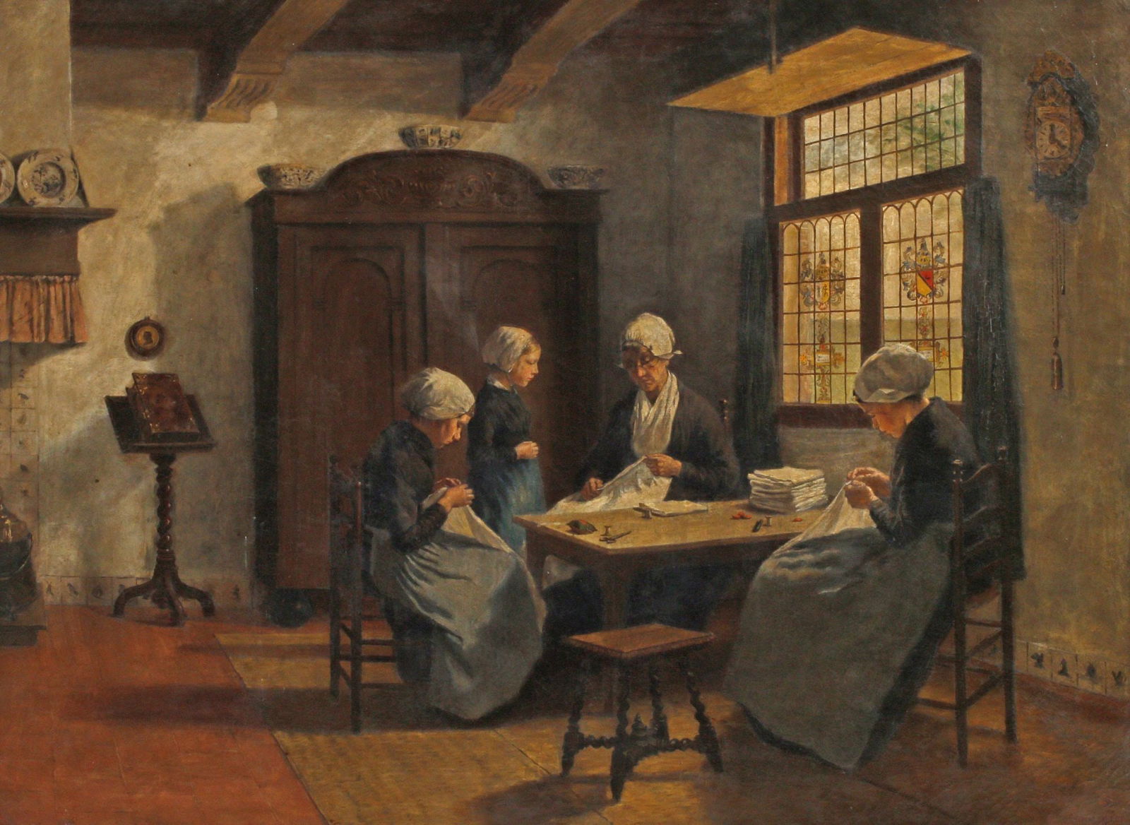 MATTHIJS THEODORUS SALK (D.1938) PAINTING AFTER DAVID ARTZ, SEWING SCHOOL (1 of 9)