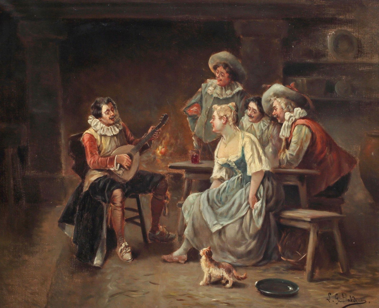LUIGI GIORGIO BALDERO (19TH C.) PAINTING TAVERN CONCERT (1 of 6)