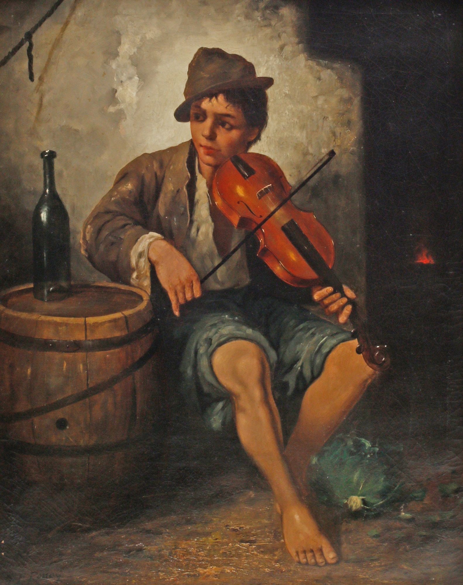 J.L. RONAY (19TH C.) GENRE PAINTING, YOUNG MAN WITH VIOLIN (1 of 6)