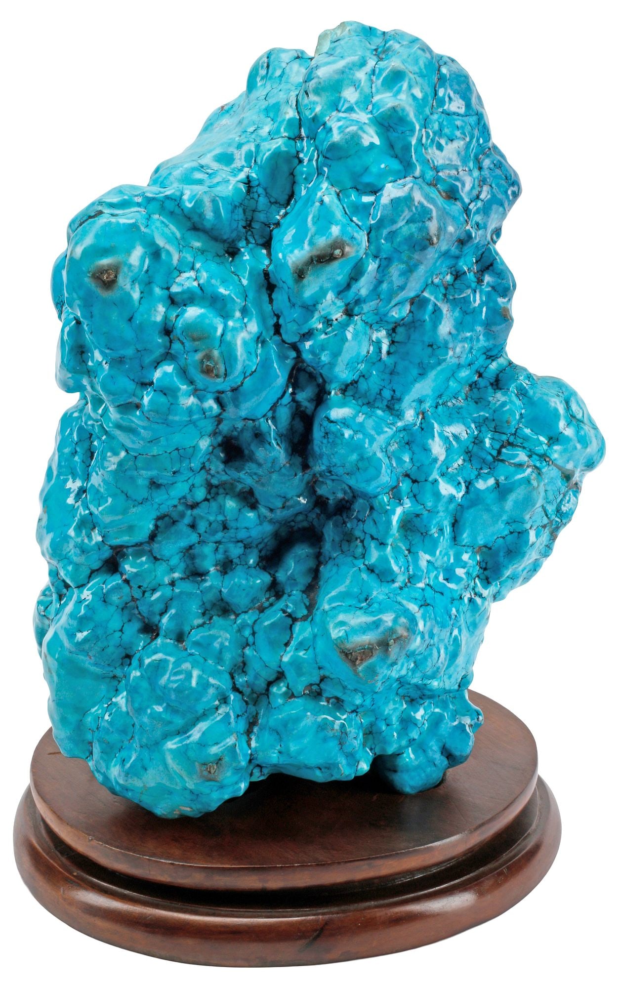 LARGE GEOLOGICAL TURQUOISE SPECIMEN ON WOOD BASE, 17"H (1 of 4)