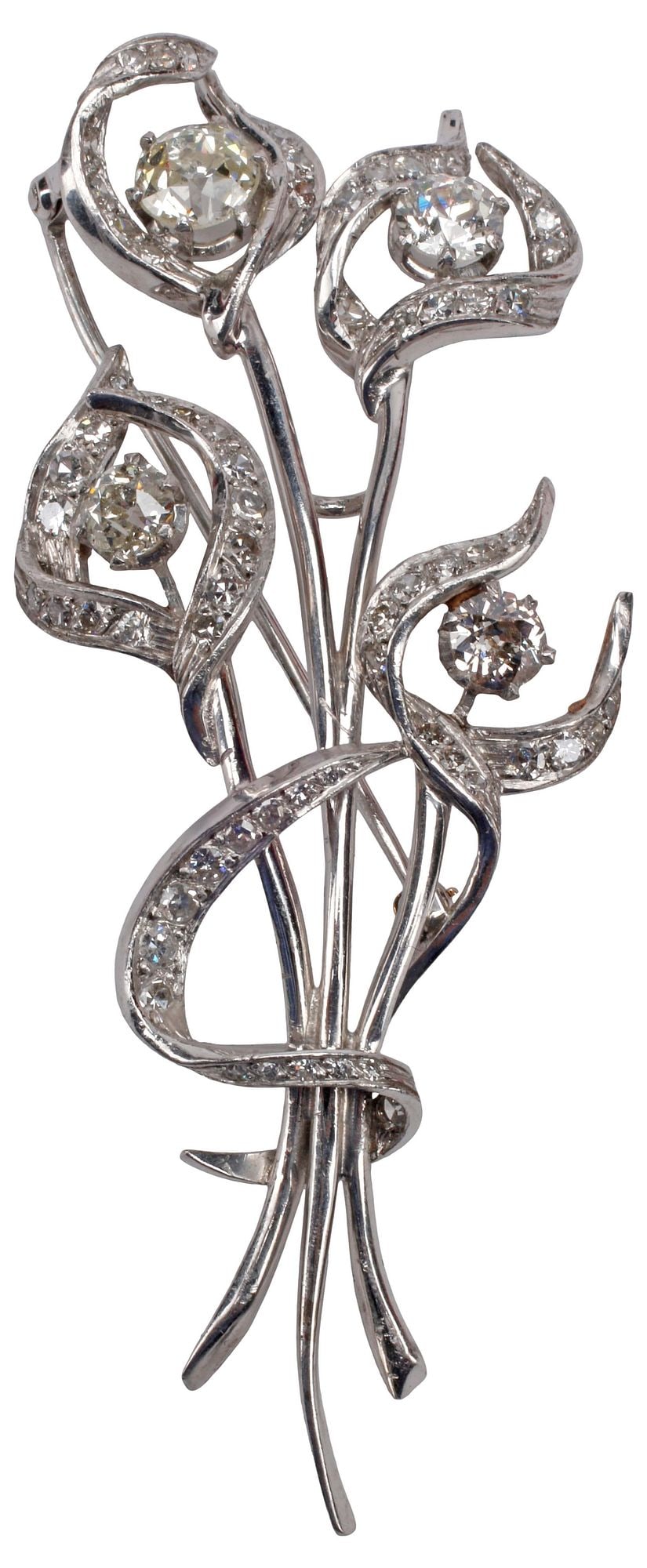 ESTATE PLATINUM & 4.10 CTTW DIAMOND FLORAL BOUQUET BROOCH (1 of 3)