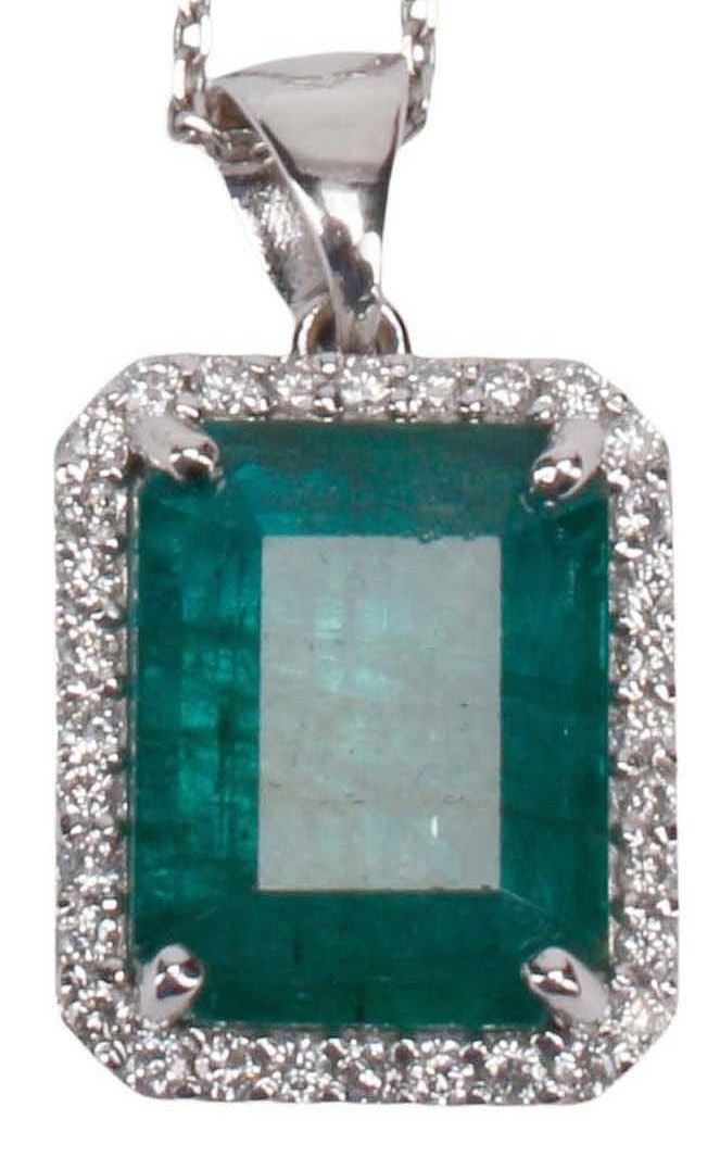 ESTATE 14KT WHITE GOLD, 5.62 CT EMERALD & DIAMOND PENDANT NECKLACE (1 of 7)