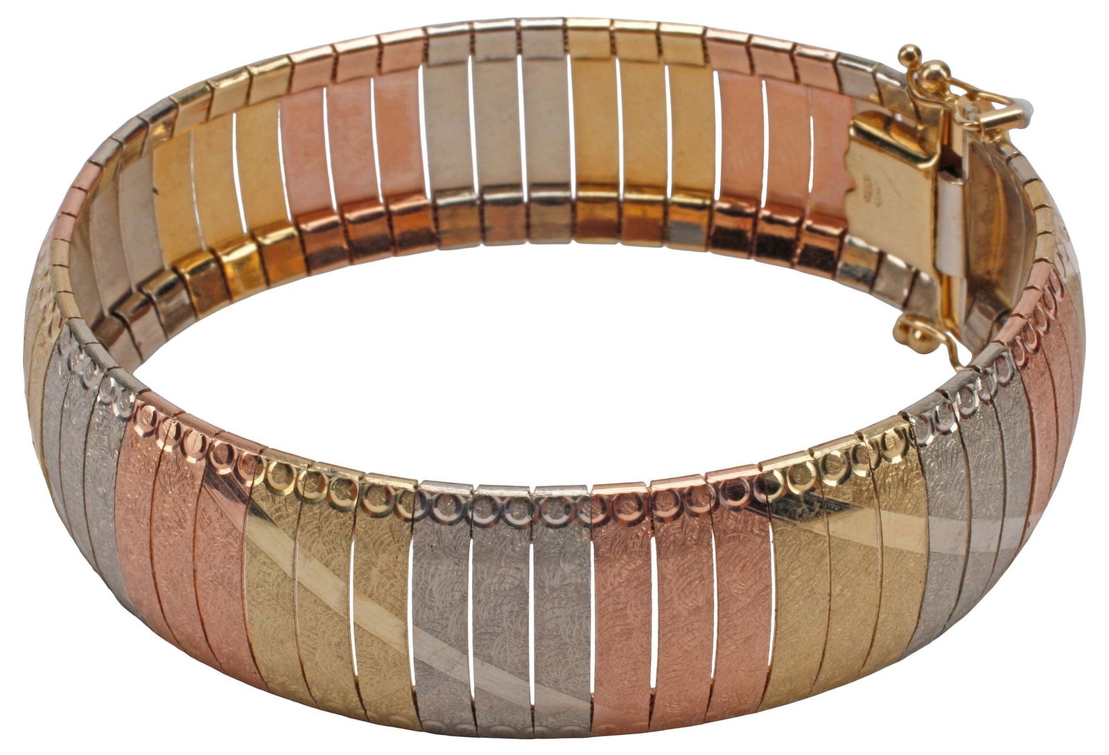 ESTATE ITALIAN 14KT TRI-COLOR TEXTURED GOLD BRACELET, 30 GRAMS (1 of 3)