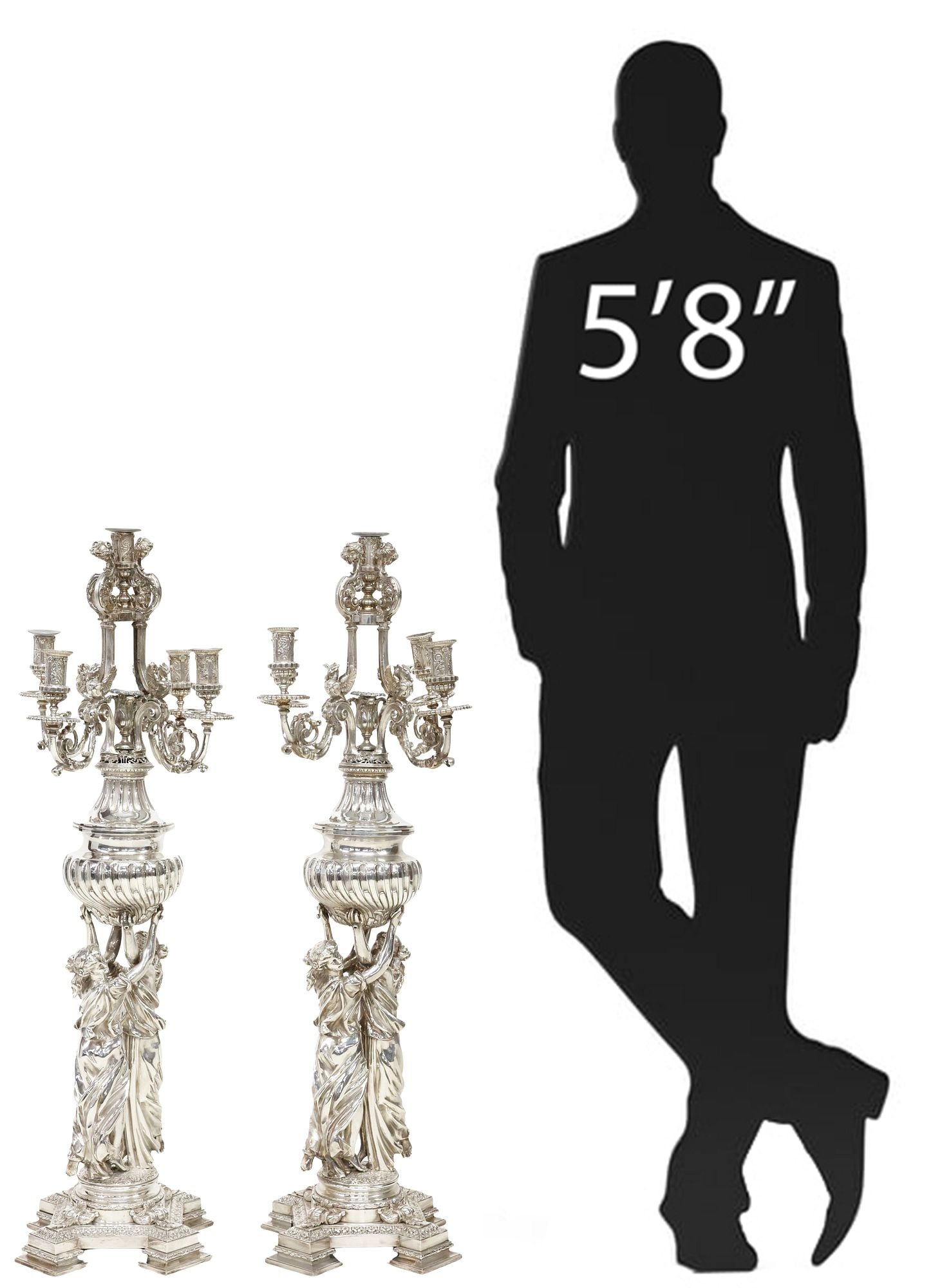 (2) MONUMENTAL FIGURAL SILVERPLATE 6-LIGHT CANDELABRA, WARNER BROS., 40"H (1 of 7)