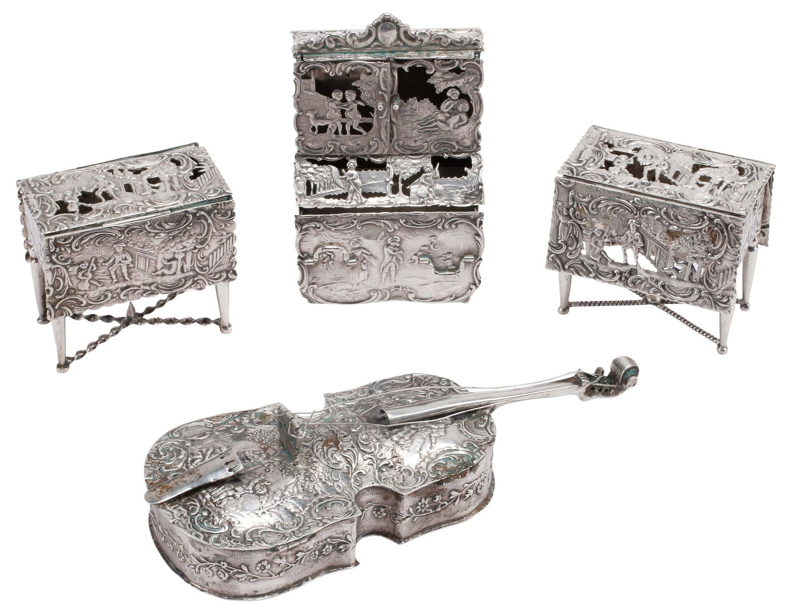 (4) CONTINENTAL SILVER MINIATURE FURNITURE & VIOLIN SHAPED BOXES (1 of 9)