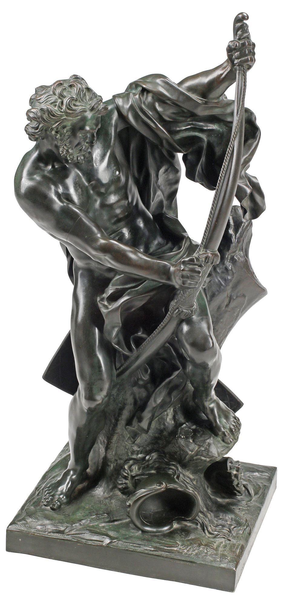 AFTER JACQUES BOUSSEAU (D.1740) BRONZE SCULPTURE, ULYSSES STRINGING BOW (1 of 7)
